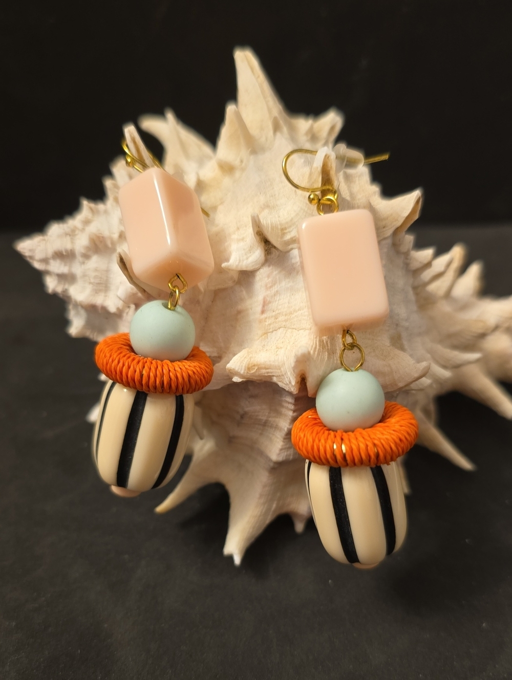 Plunder Pink, Orange & Cream Beaded Drop Earrings Sassy Fun